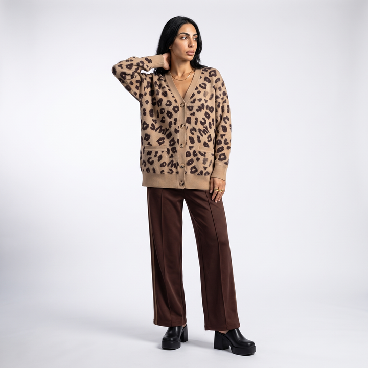Sunoire custom sweater women high quality v neck knitwear wool oversize sweater clothes fashion knitted print leopard sweater cardigans front hero 01