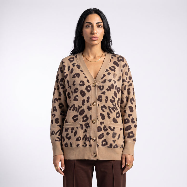 Sunoire custom sweater women high quality v neck knitwear wool oversize sweater clothes fashion knitted print leopard sweater cardigans top front crop 01