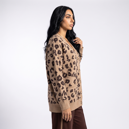 Sunoire custom sweater women high quality v neck knitwear wool oversize sweater clothes fashion knitted print leopard sweater cardigans top side crop 01