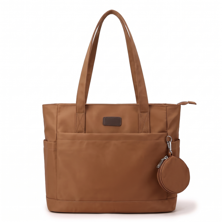 Women's Nylon Structured Tote Bag – Khaki Everyday Casual Shopper Tote — Brown