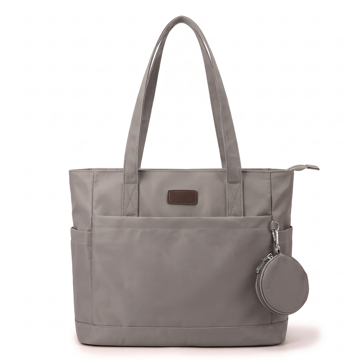 Women's Nylon Structured Tote Bag – Khaki Everyday Casual Shopper Tote — Gray