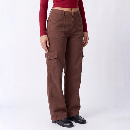 wholesale cargo pants ladies casual trouser woman clothes pants women high waisted trousers with pocket in Burgundy colorway image