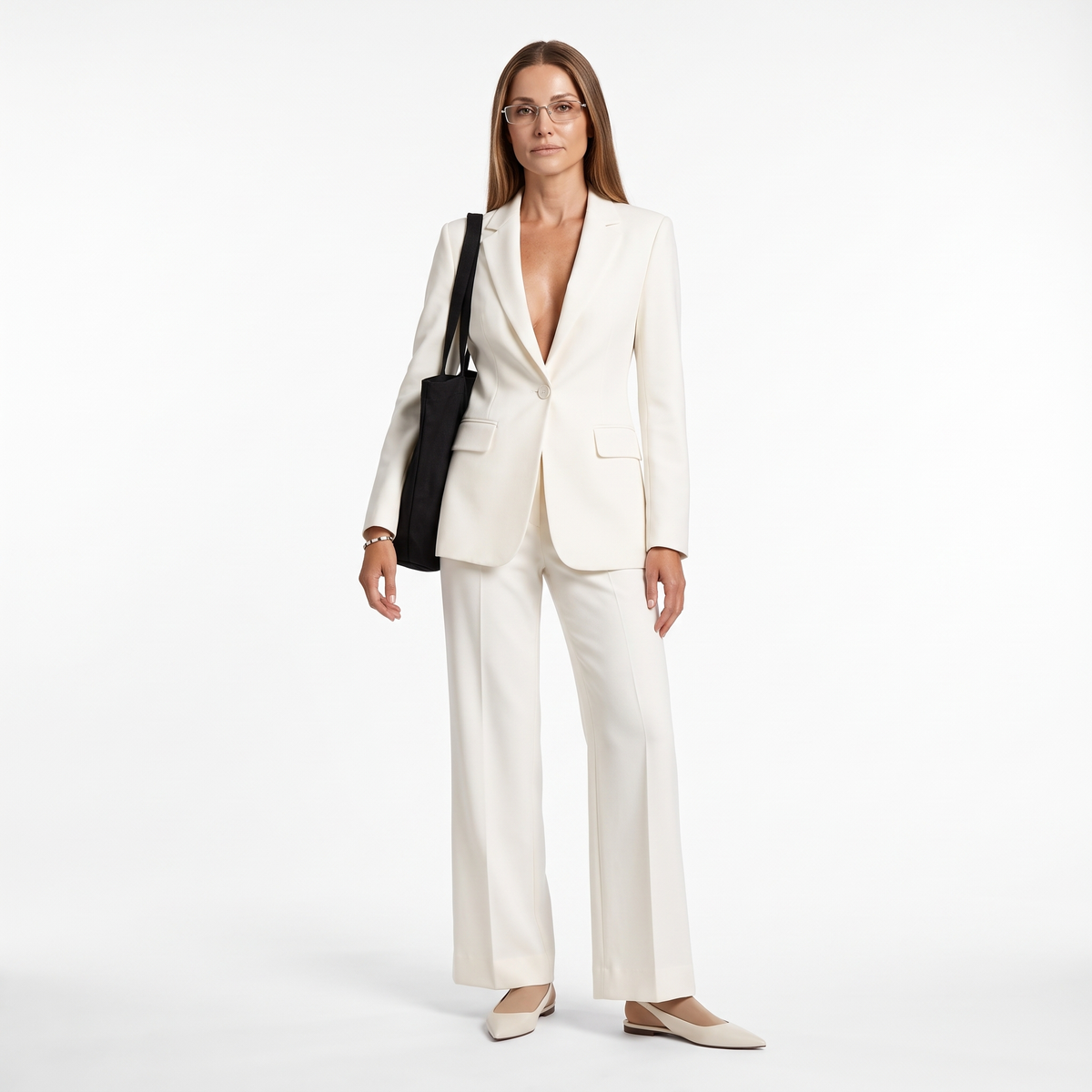 Single Button Blazer Trouser Set, Tailored Office Two Piece Suit, Front