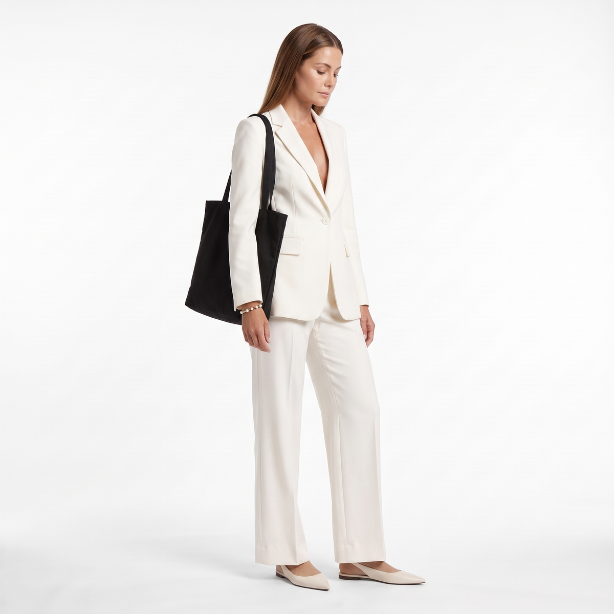 Single Button Blazer Trouser Set, Tailored Office Two Piece Suit, Three-quarter