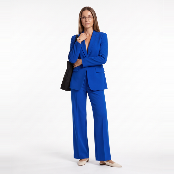 Single Button Blazer Trouser Set – Tailored Office Two Piece Suit — Blue