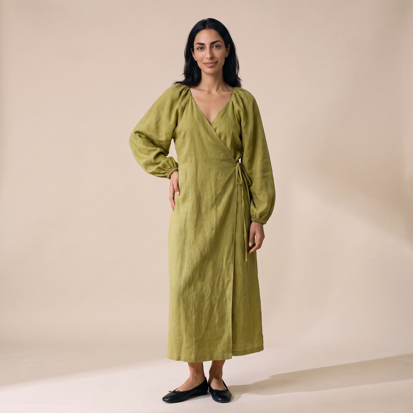 Sunoire cynzia yellow dress colorway olive green front hero 02