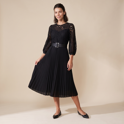 Sunoire d254 black lace pleated dress front hero 01