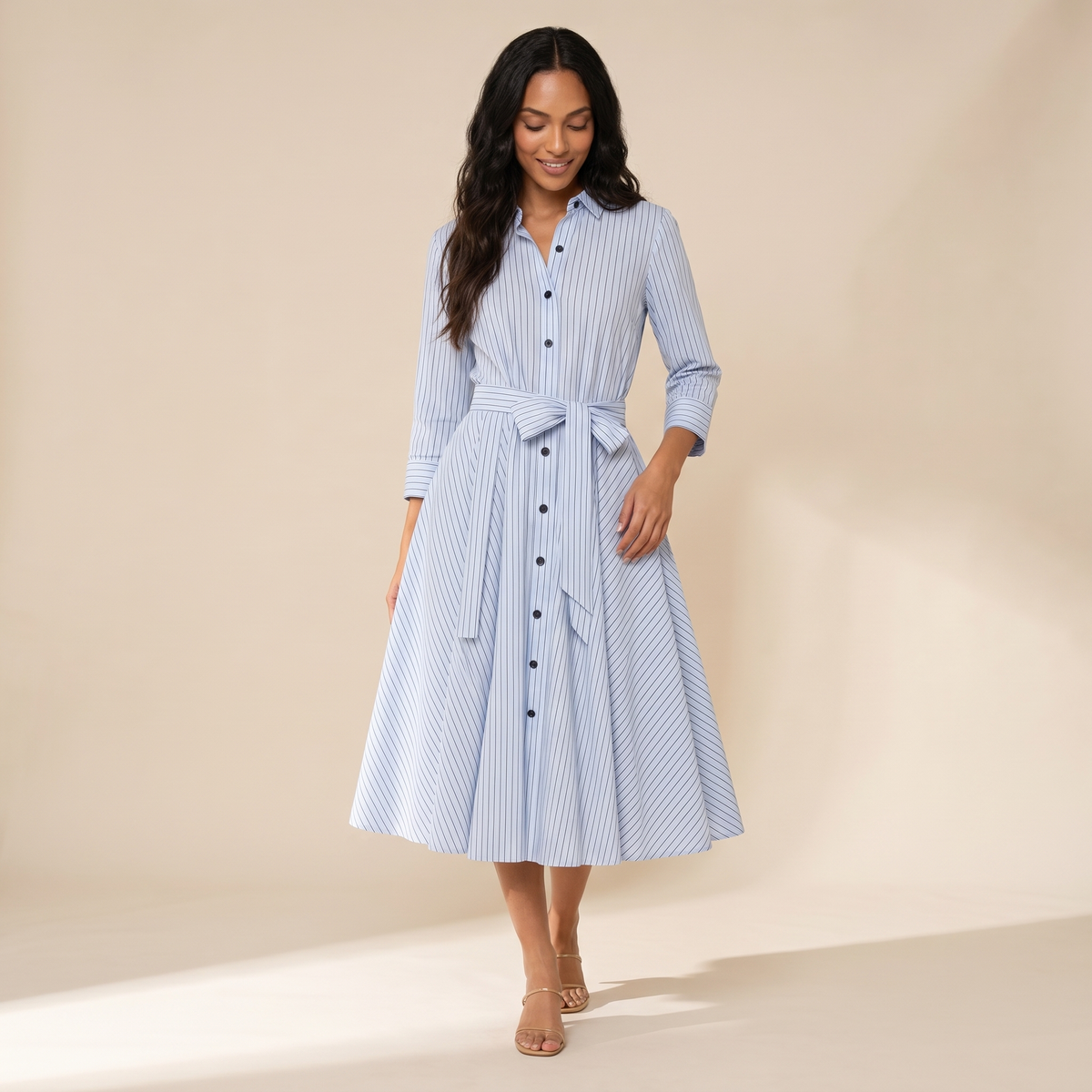 Sunoire daphne blue stripe midi dress front hero 01