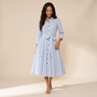Sunoire daphne blue stripe midi dress front hero 01