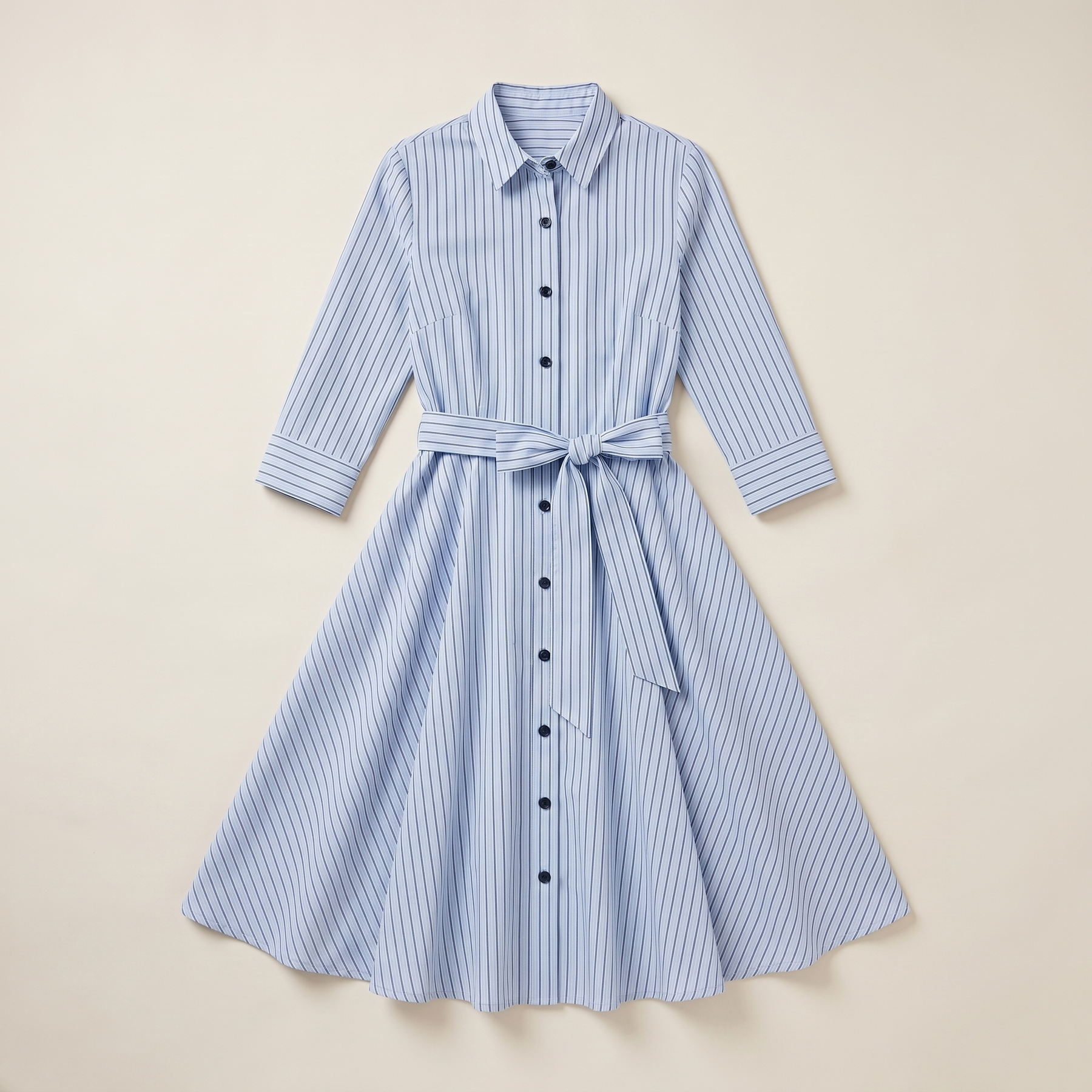 Sunoire daphne blue stripe midi dress garment flatlay 01