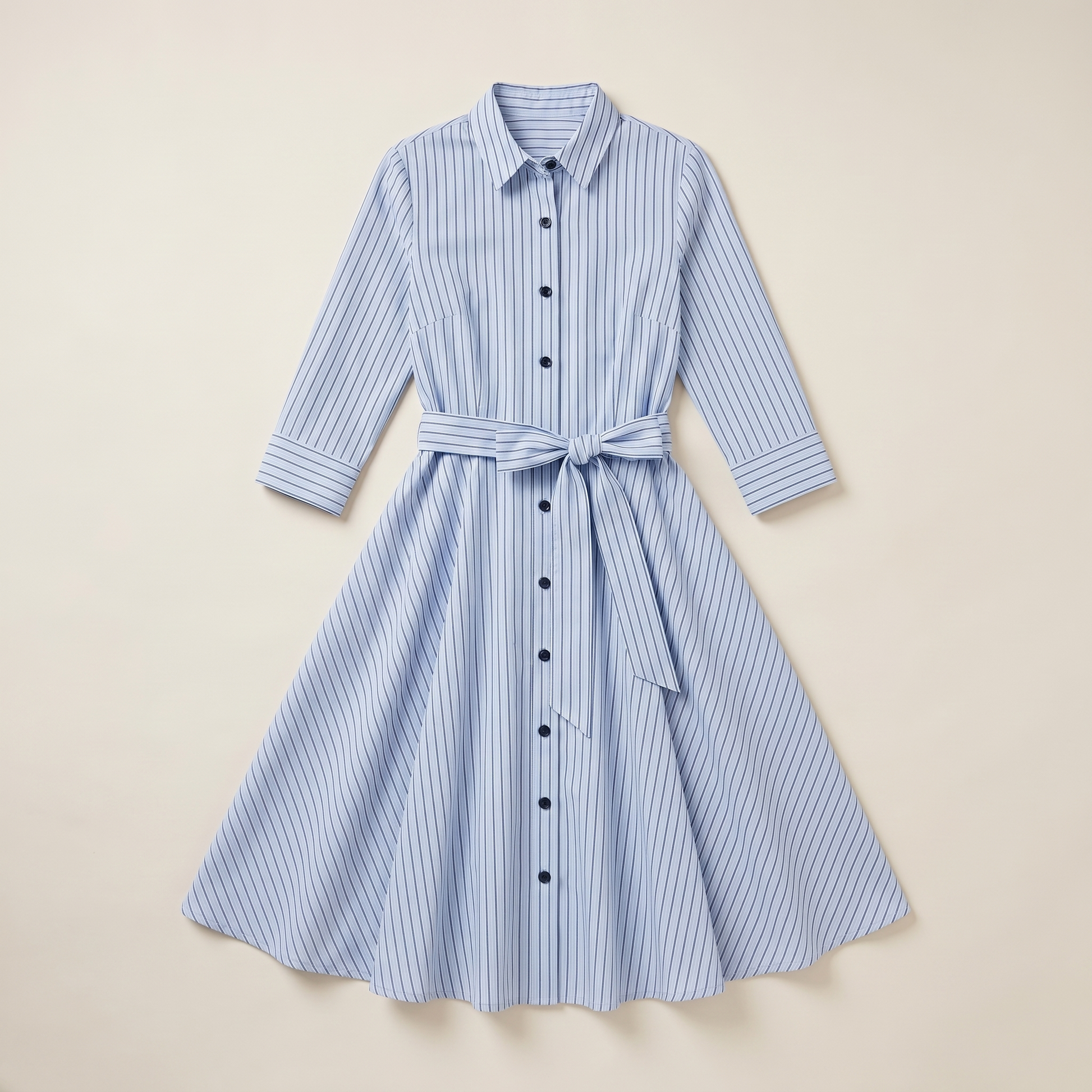 Sunoire daphne blue stripe midi dress garment flatlay 01