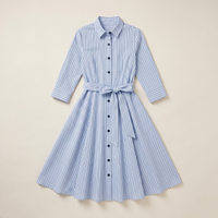 Sunoire daphne blue stripe midi dress garment flatlay 01