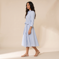 Sunoire daphne blue stripe midi dress side view 01