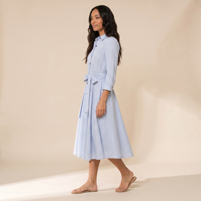 Sunoire daphne blue stripe midi dress side view 01