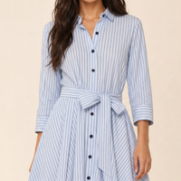 Sunoire daphne blue stripe midi dress worn detail 01