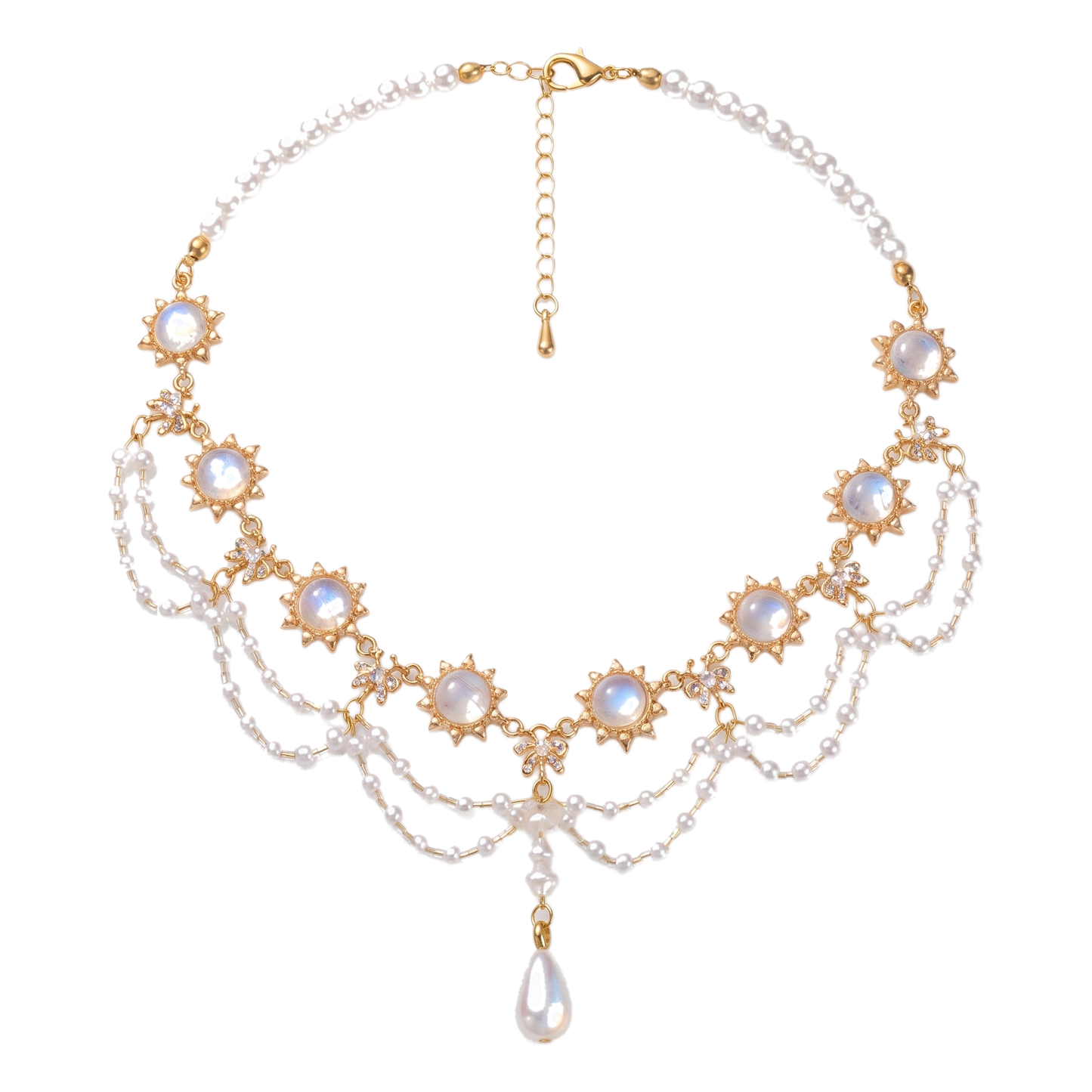 Sunoire irregular multi layer embellished alloy snake chain water droplet classic party retro light luxury collarbone high end necklace 01 flatlay gold