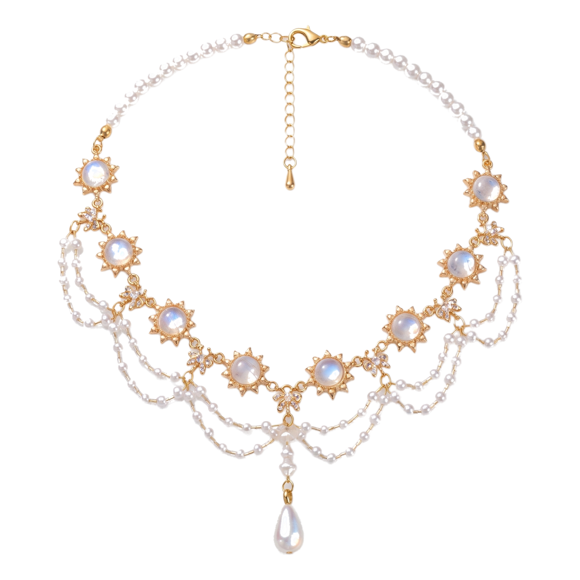 Sunoire irregular multi layer embellished alloy snake chain water droplet classic party retro light luxury collarbone high end necklace 01 flatlay gold