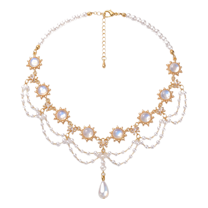 Sunoire irregular multi layer embellished alloy snake chain water droplet classic party retro light luxury collarbone high end necklace 01 flatlay gold