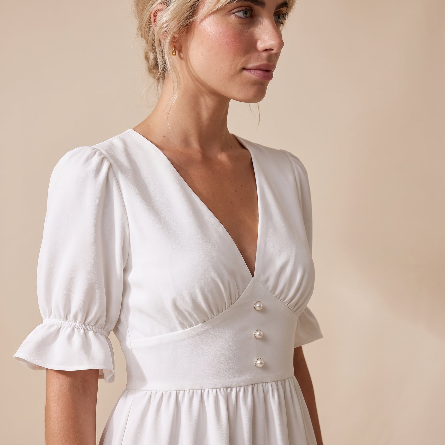 Sunoire daphne white dress worn detail 01