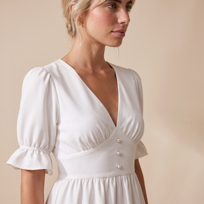 Sunoire daphne white dress worn detail 01