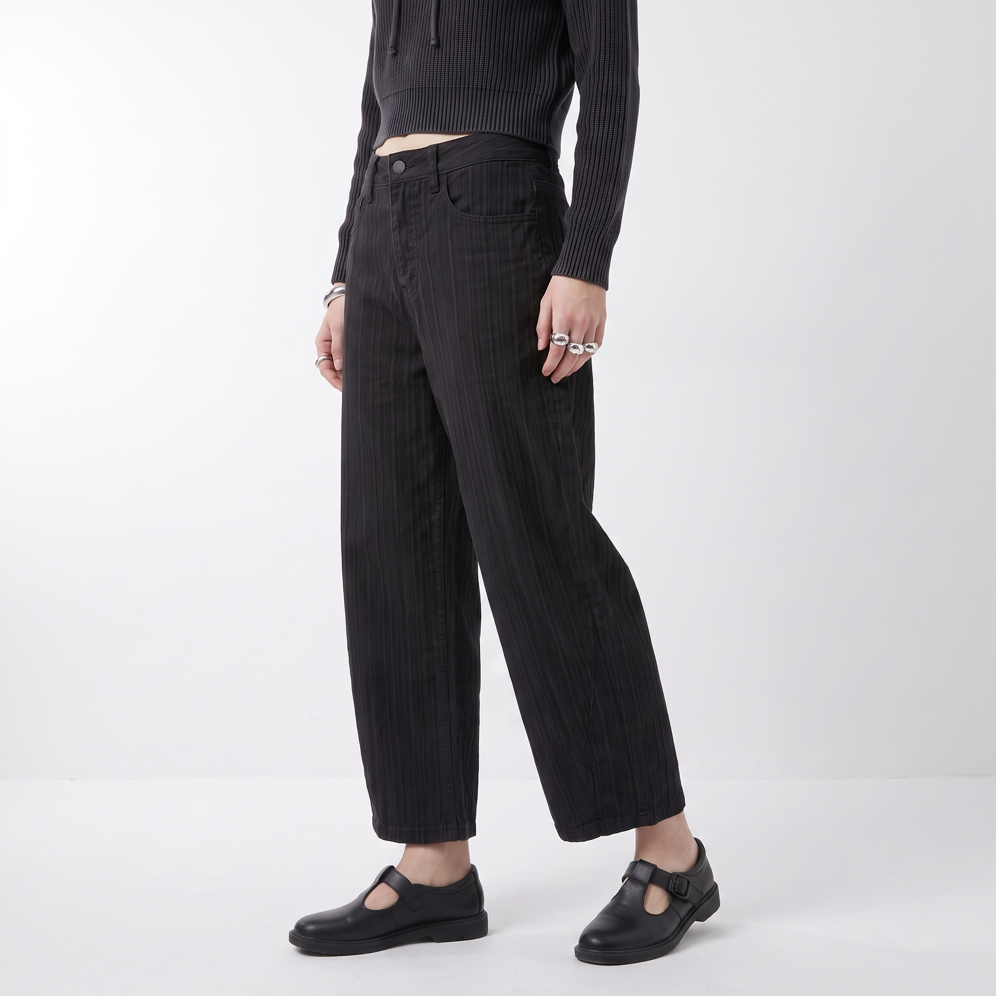 Sunoire dark gray wide leg jeans for women new arrival of early spring 2026 autumn and winter high waisted loose lazy straight pants bottom crop 3q 01