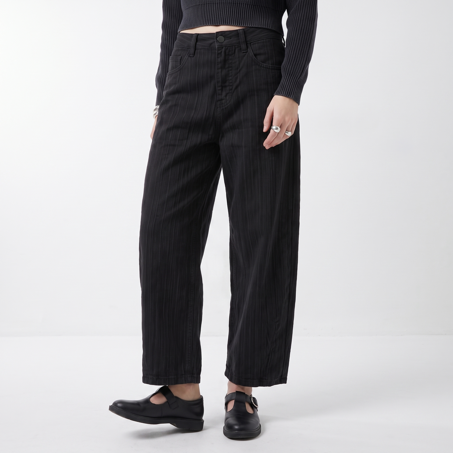 Sunoire dark gray wide leg jeans for women new arrival of early spring 2026 autumn and winter high waisted loose lazy straight pants bottom front crop 01