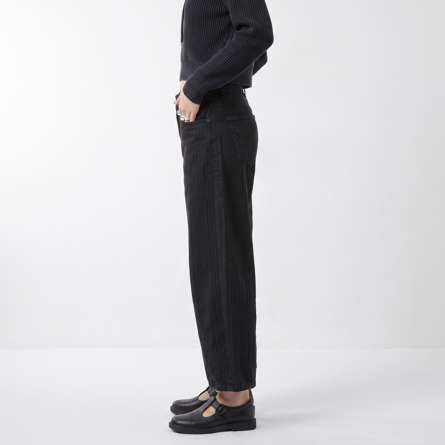 Sunoire dark gray wide leg jeans for women new arrival of early spring 2026 autumn and winter high waisted loose lazy straight pants bottom side crop 01
