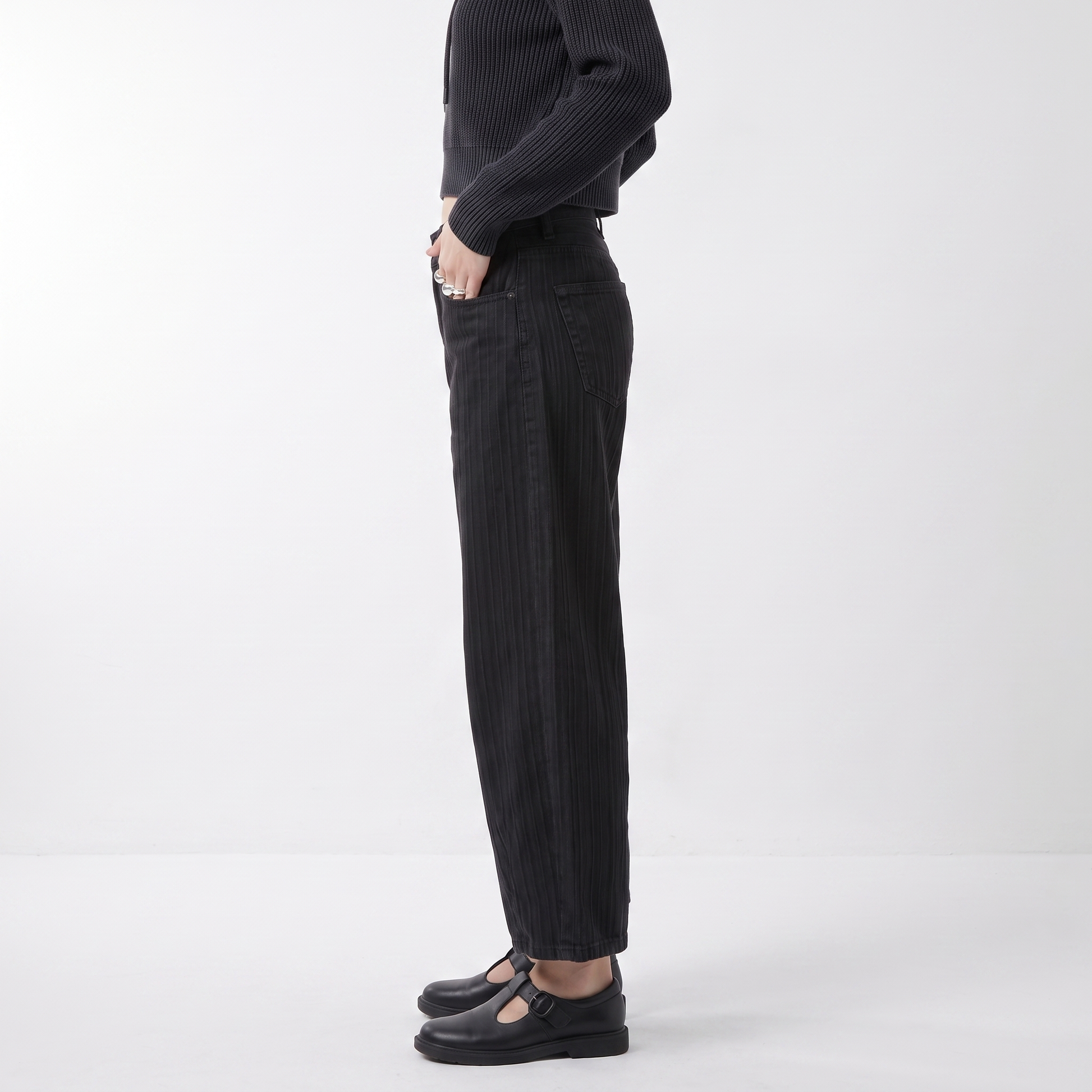 Sunoire dark gray wide leg jeans for women new arrival of early spring 2026 autumn and winter high waisted loose lazy straight pants bottom side crop 01