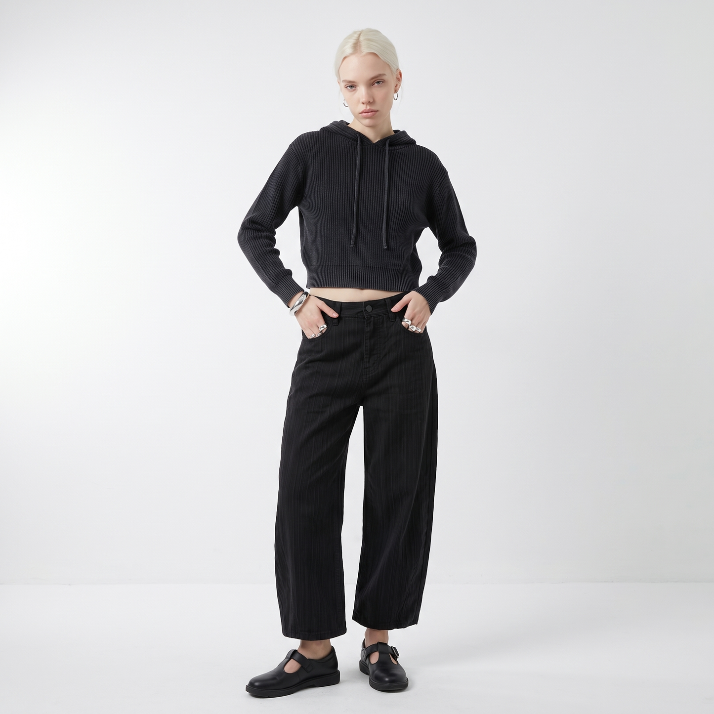 Sunoire dark gray wide leg jeans for women new arrival of early spring 2026 autumn and winter high waisted loose lazy straight pants front hero 01