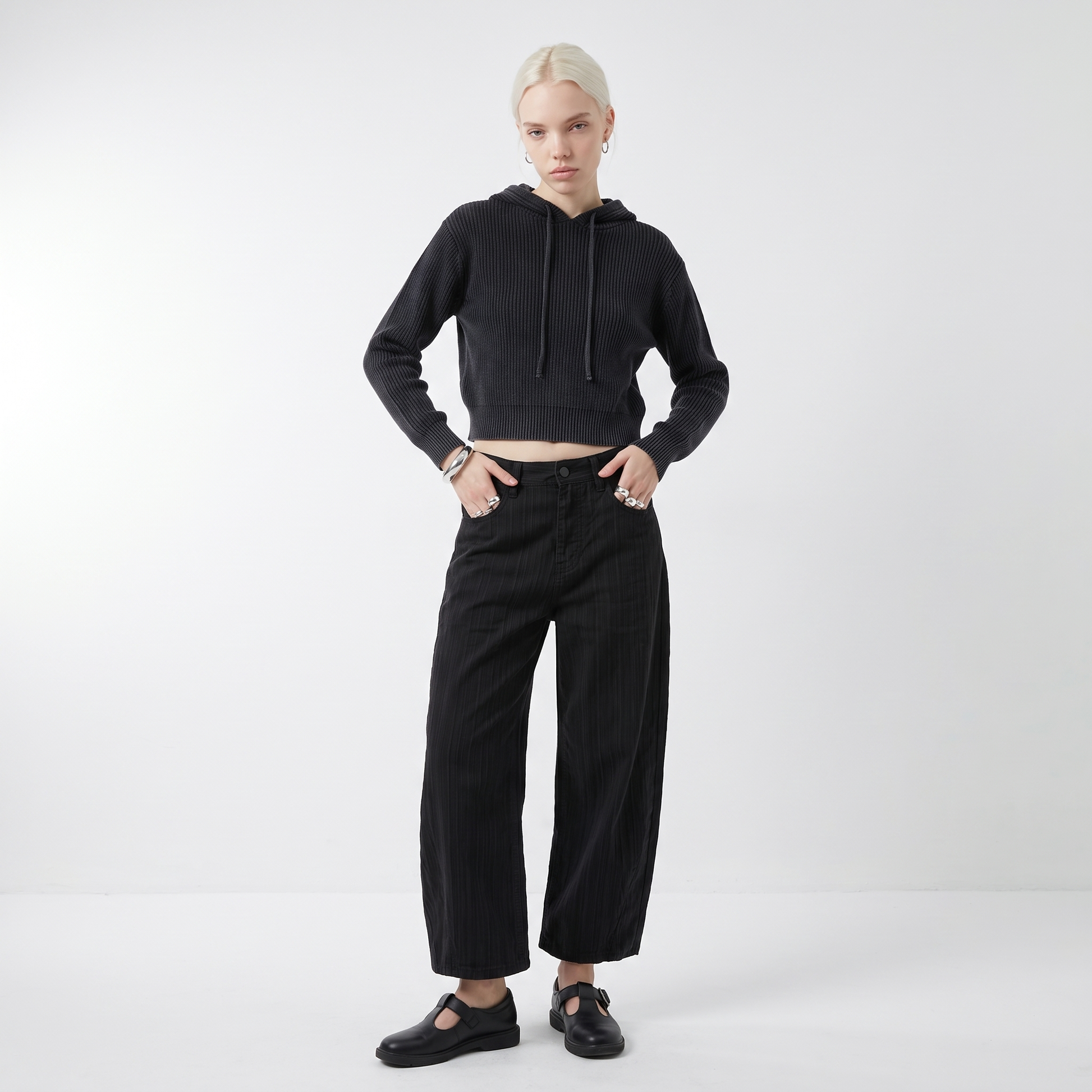 Sunoire dark gray wide leg jeans for women new arrival of early spring 2026 autumn and winter high waisted loose lazy straight pants front hero 01