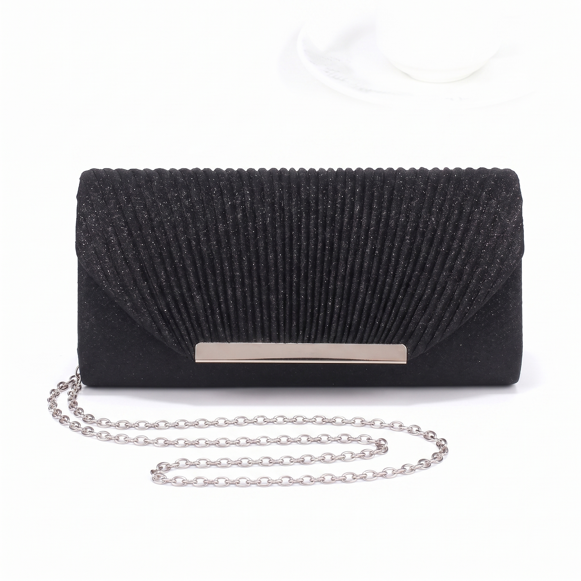 Sunoire delphine black glitter clutch bag 01 front