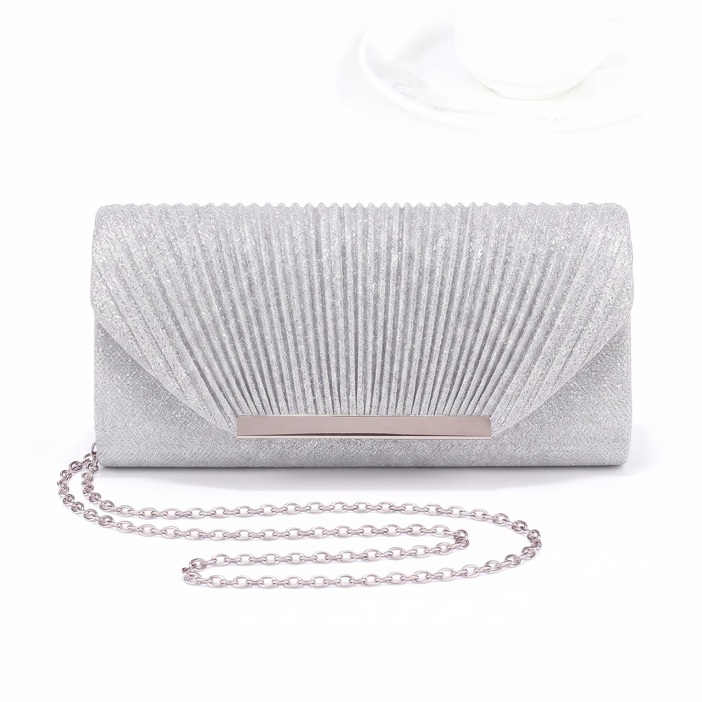 Sunoire delphine black glitter clutch bag colorway silver front hero 01