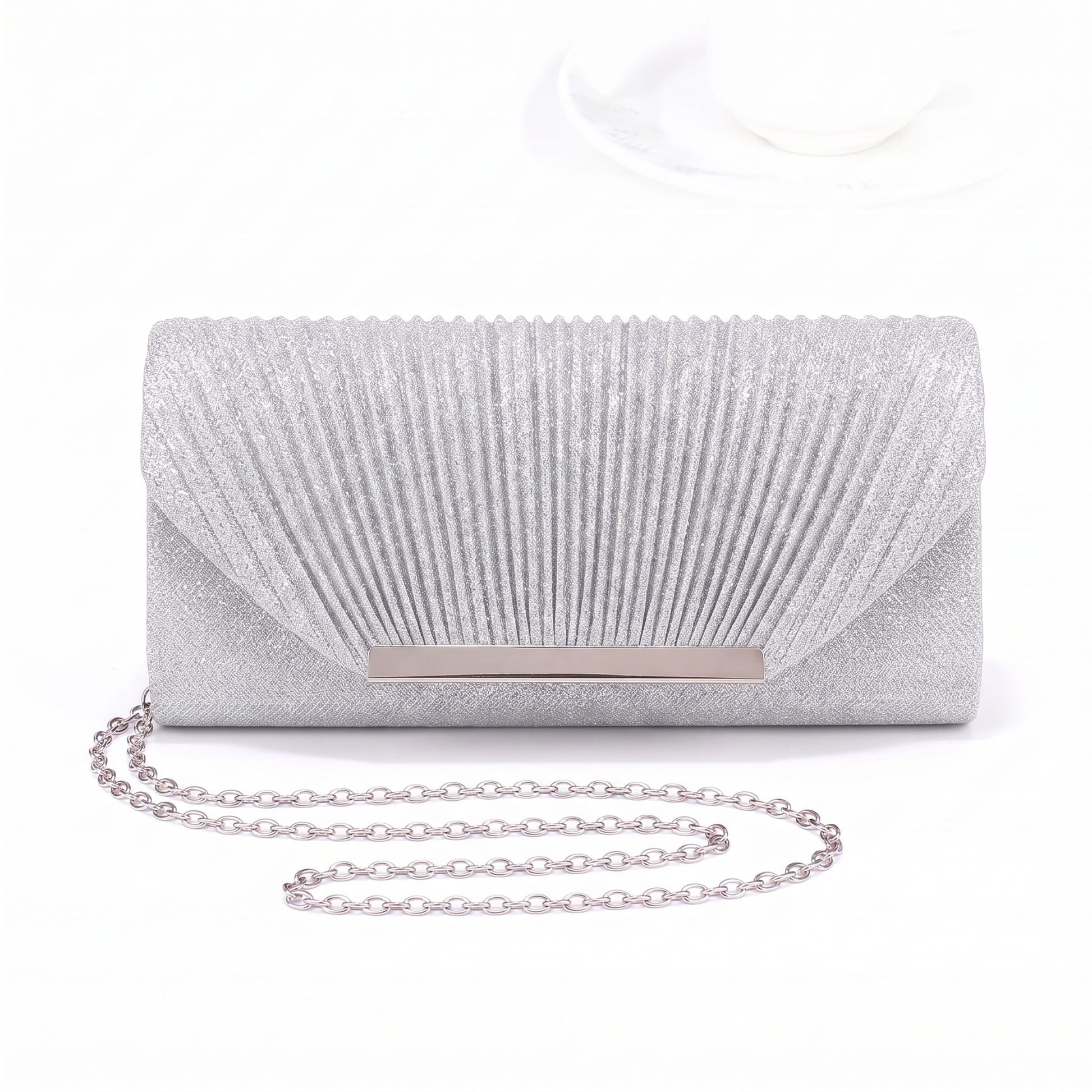 Sunoire delphine black glitter clutch bag colorway silver front hero 01