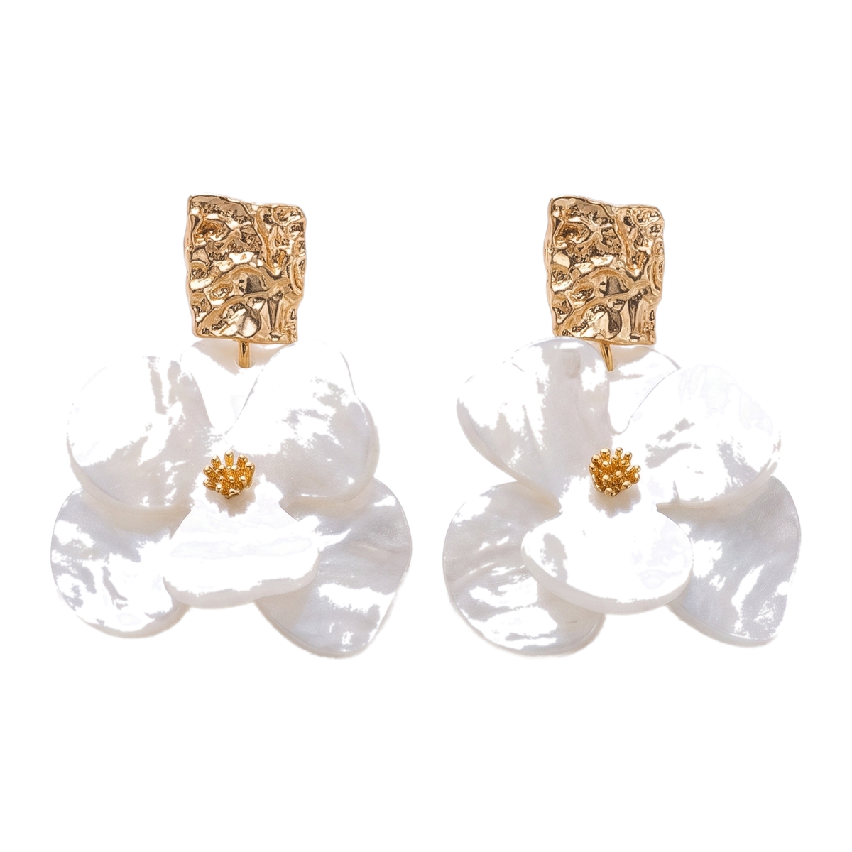 Sunoire stylish fashion jewelry earrings silver needle acrylic flowers earrings for women fine stud earrings 01 flatlay white