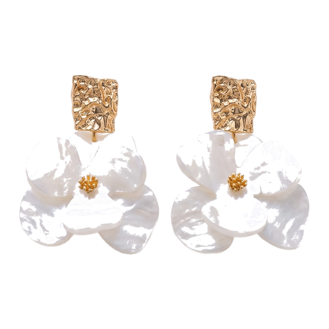 Sunoire stylish fashion jewelry earrings silver needle acrylic flowers earrings for women fine stud earrings 01 flatlay white