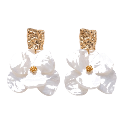 Sunoire stylish fashion jewelry earrings silver needle acrylic flowers earrings for women fine stud earrings 01 flatlay white