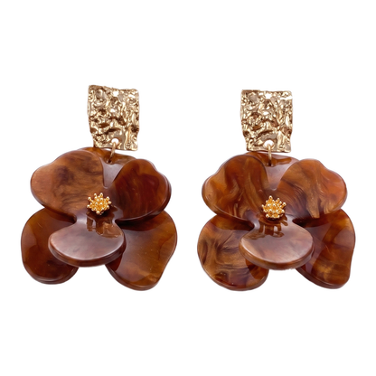 Sunoire stylish fashion jewelry earrings silver needle acrylic flowers earrings for women fine stud earrings 03 flatlay amber