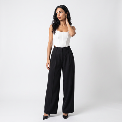 Sunoire design sense suit pants for women new arrival in spring and autumn high waist full length pants casual wide leg pants front hero 01