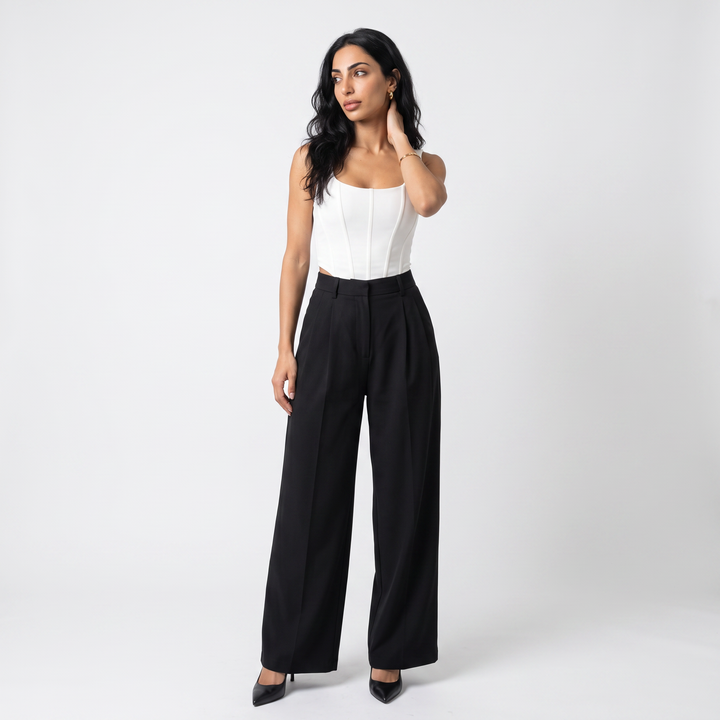 Sunoire design sense suit pants for women new arrival in spring and autumn high waist full length pants casual wide leg pants front hero 01