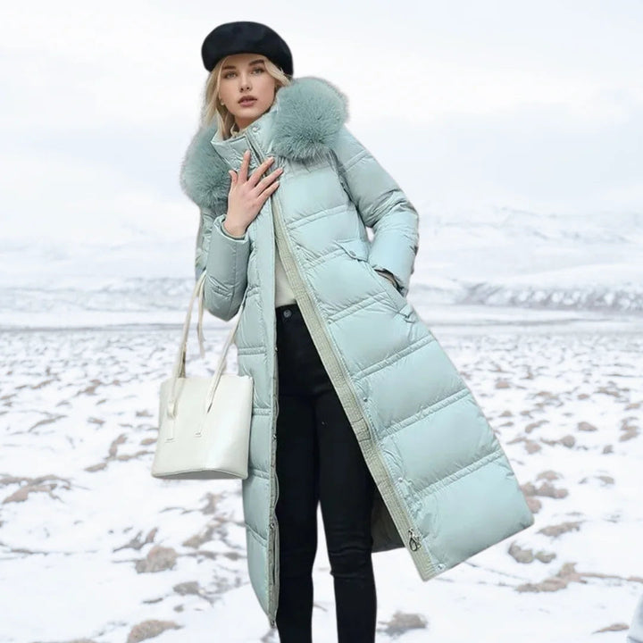 Women's Designer winter parka with fur hood — Blue