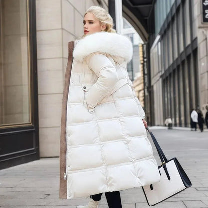 Designer winter parka with fur hood in White, another view