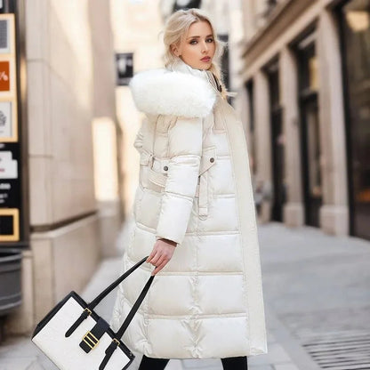 Designer winter parka with fur hood in White, another view