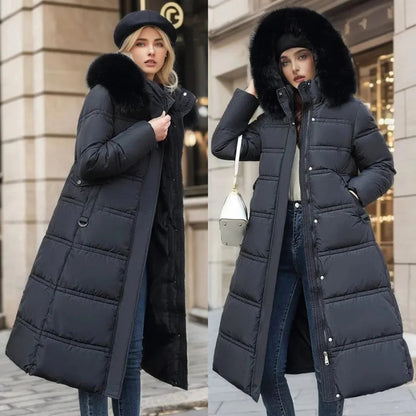Designer winter parka with fur hood in Black, another view