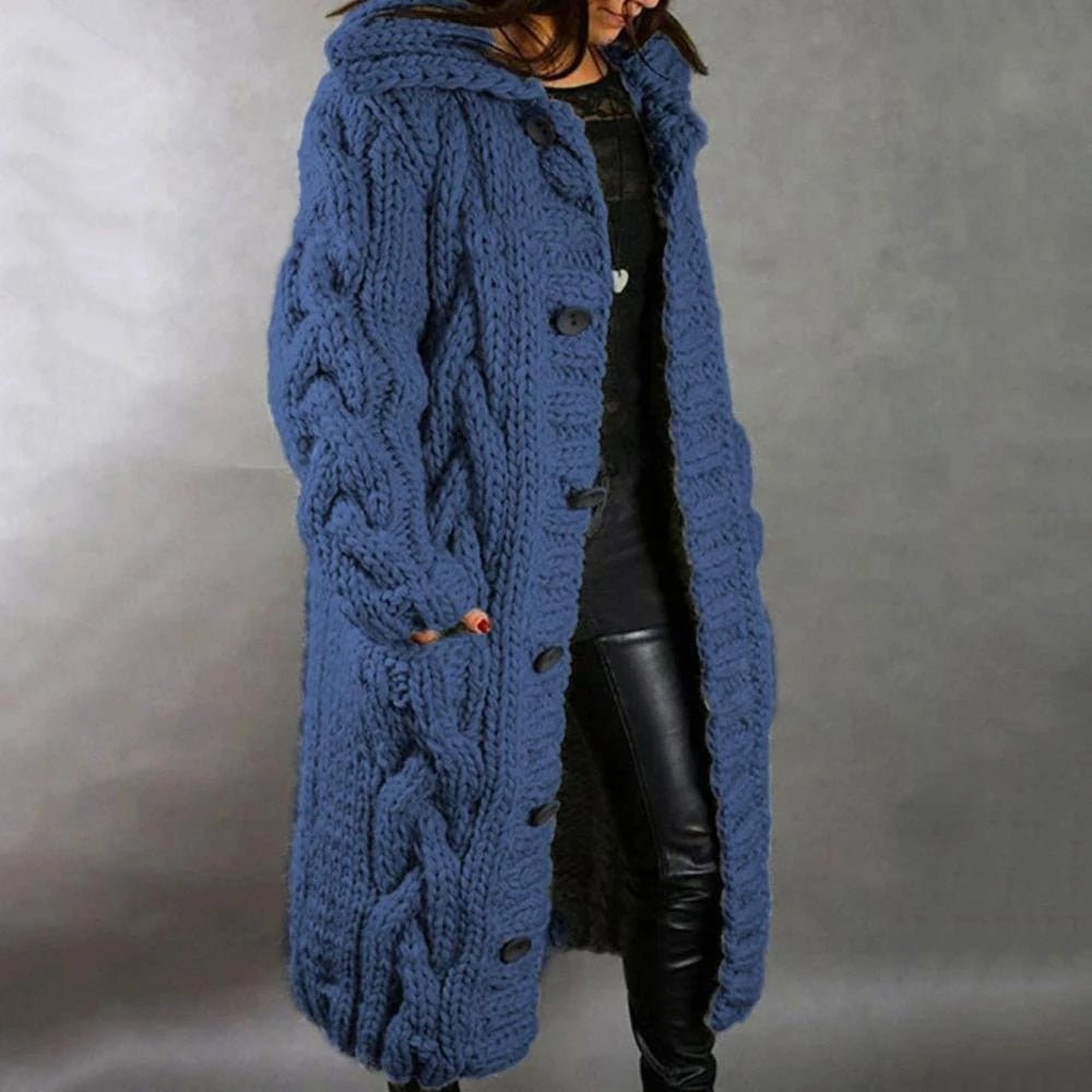 Women’s Oversized Cable Knit Button Cardigan in Blue