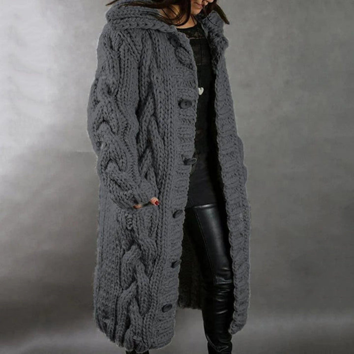 Women’s Oversized Cable Knit Button Cardigan in Dark Grey
