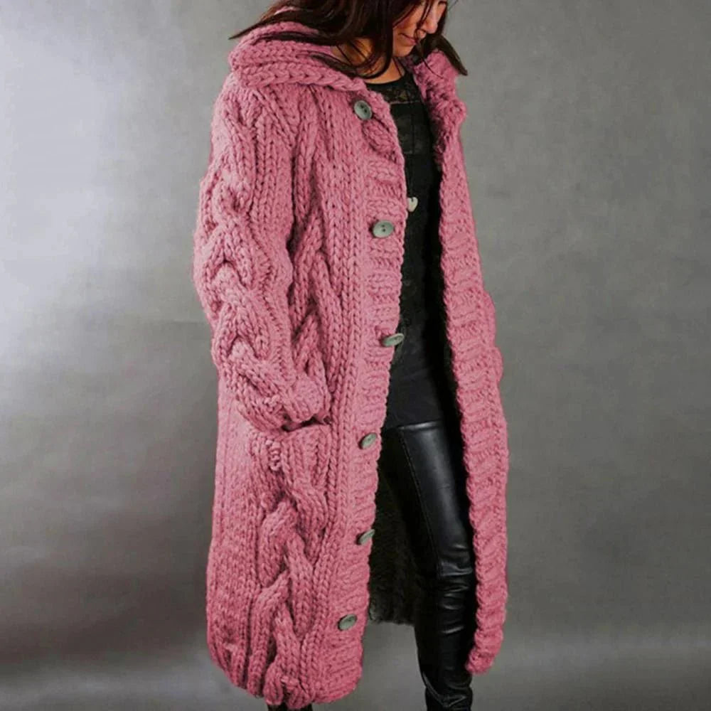 Women’s Oversized Cable Knit Button Cardigan in Pink