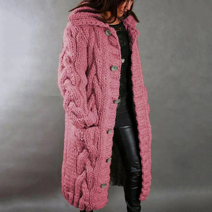 Women’s Oversized Cable Knit Button Cardigan in Pink