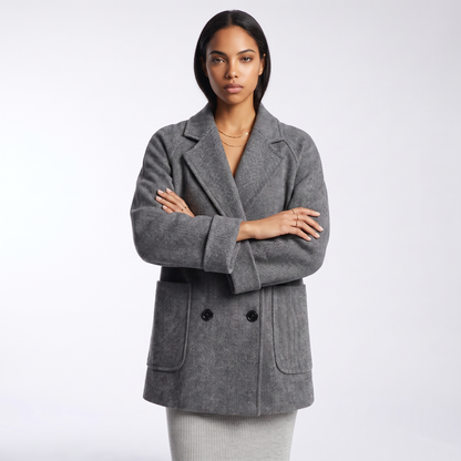 Sunoire double breasted herringbone wool coat colorway gray front crop 01