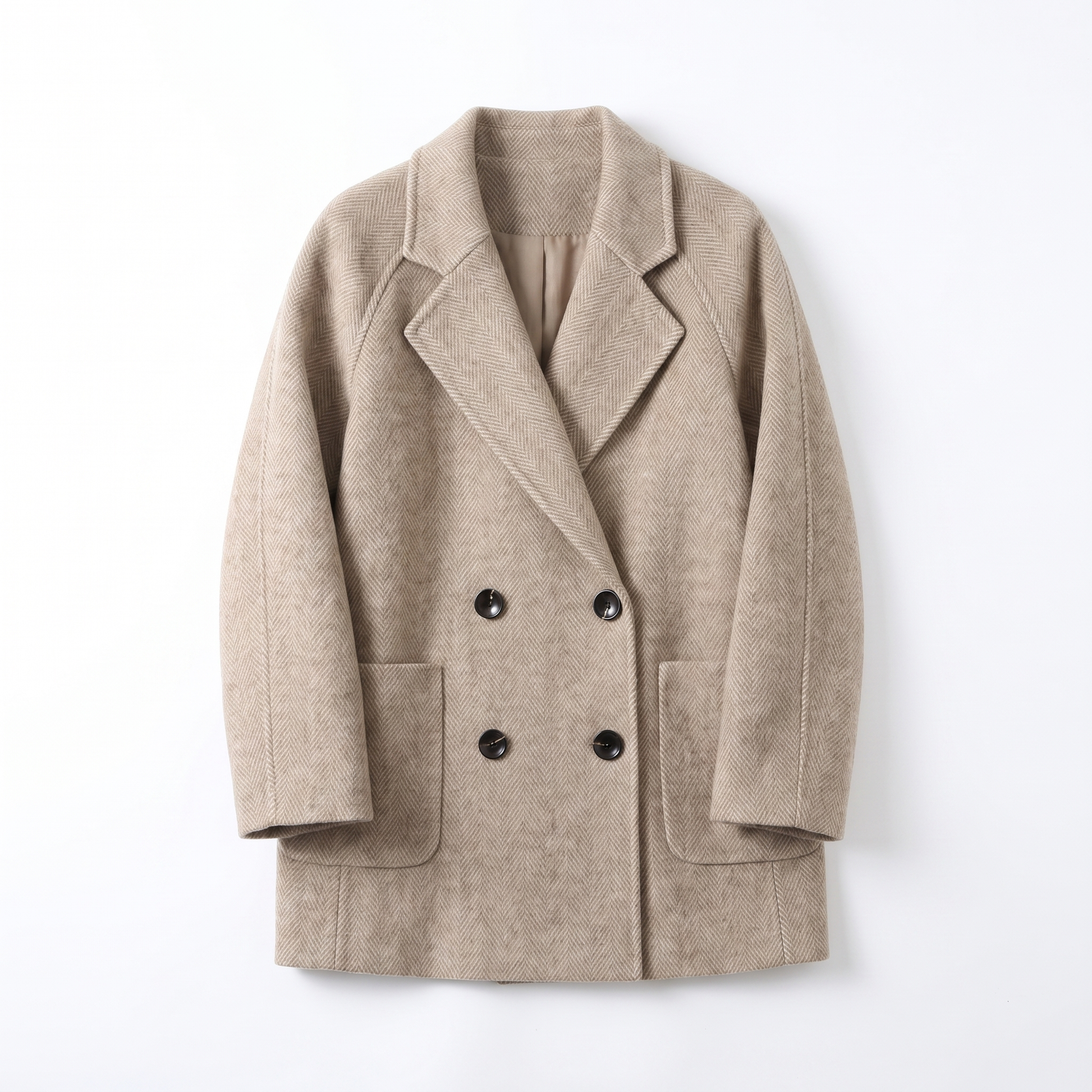 Sunoire double breasted herringbone wool coat garment flatlay 01