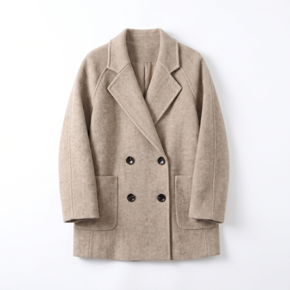 Sunoire double breasted herringbone wool coat garment flatlay 01